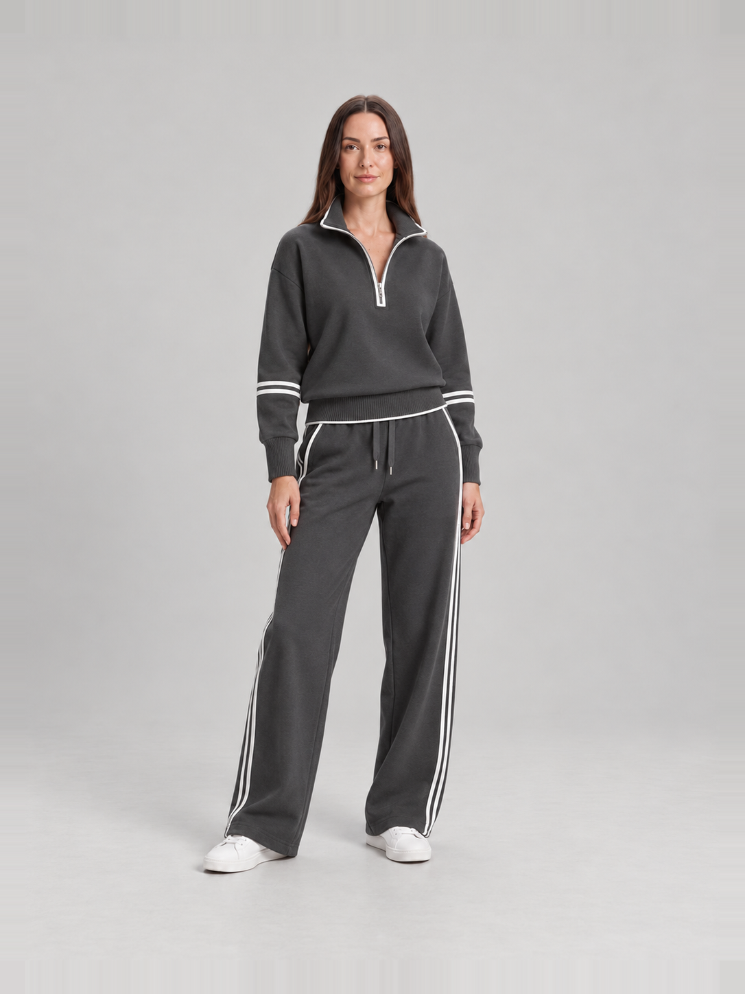 Sweatset met halve rits en wijde broek voor dames – Brenda