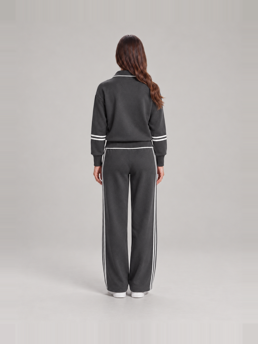 Sweatset met halve rits en wijde broek voor dames – Brenda