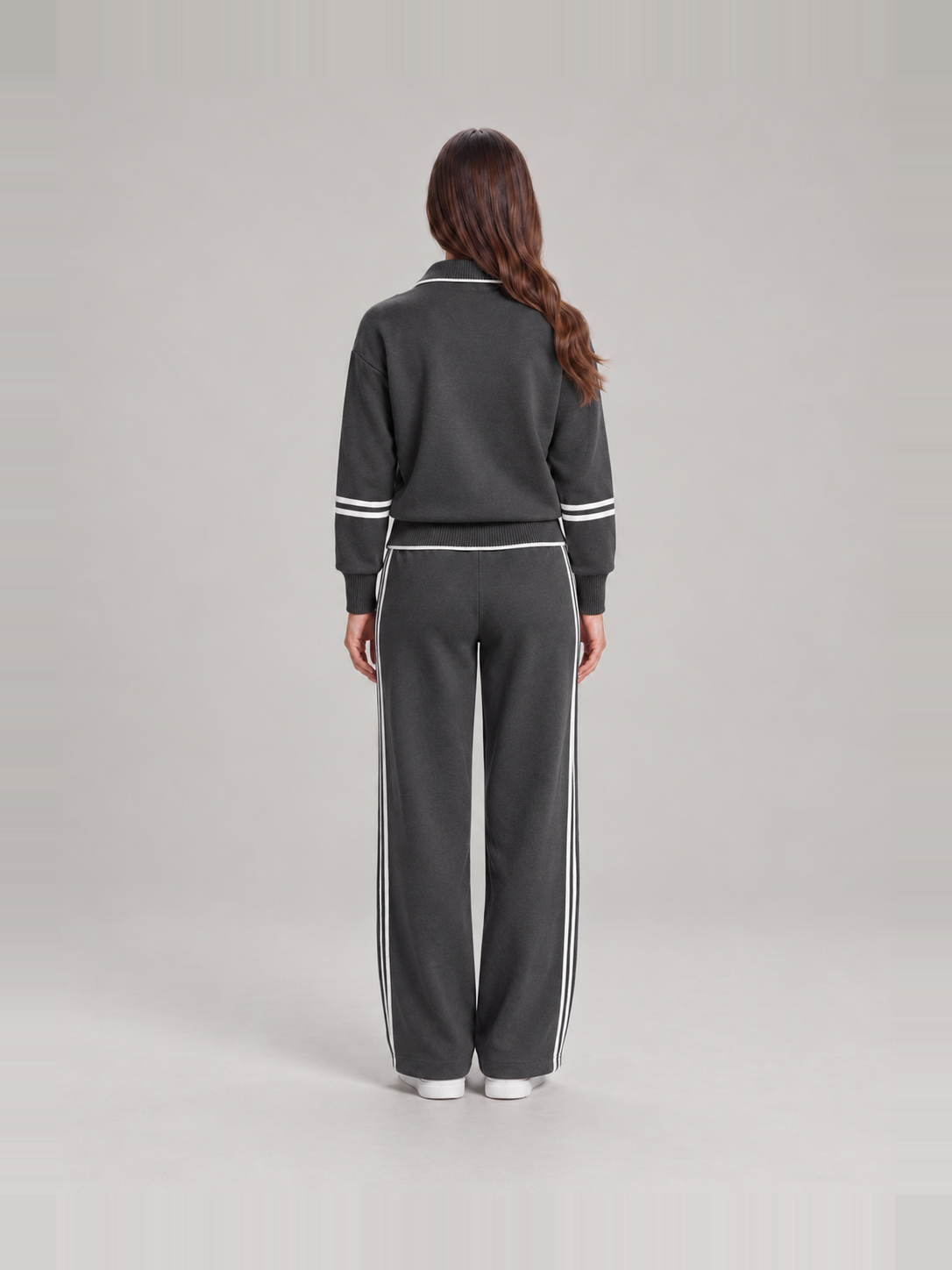 Sweatset met halve rits en wijde broek voor dames – Brenda