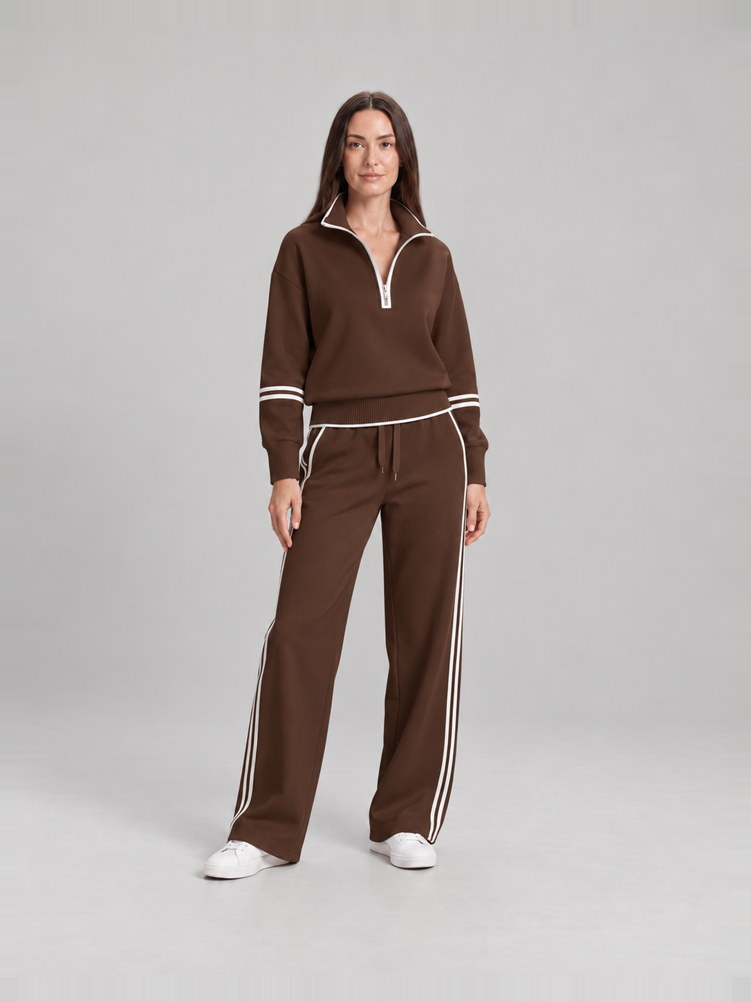 Sweatset met halve rits en wijde broek voor dames – Brenda