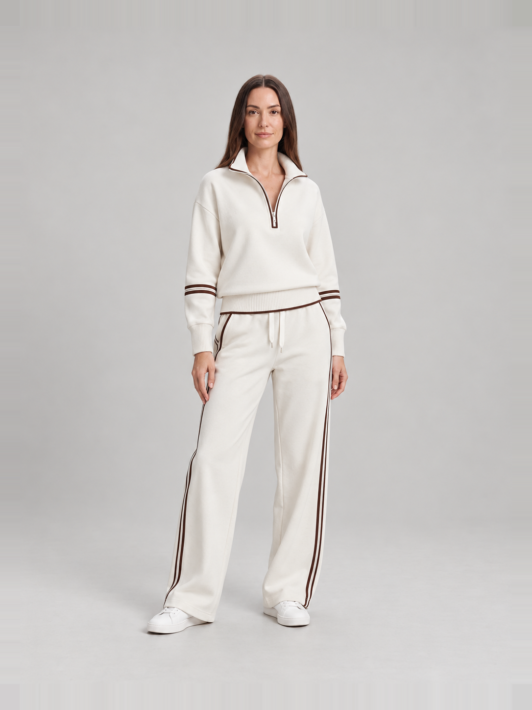 Sweatset met halve rits en wijde broek voor dames – Brenda