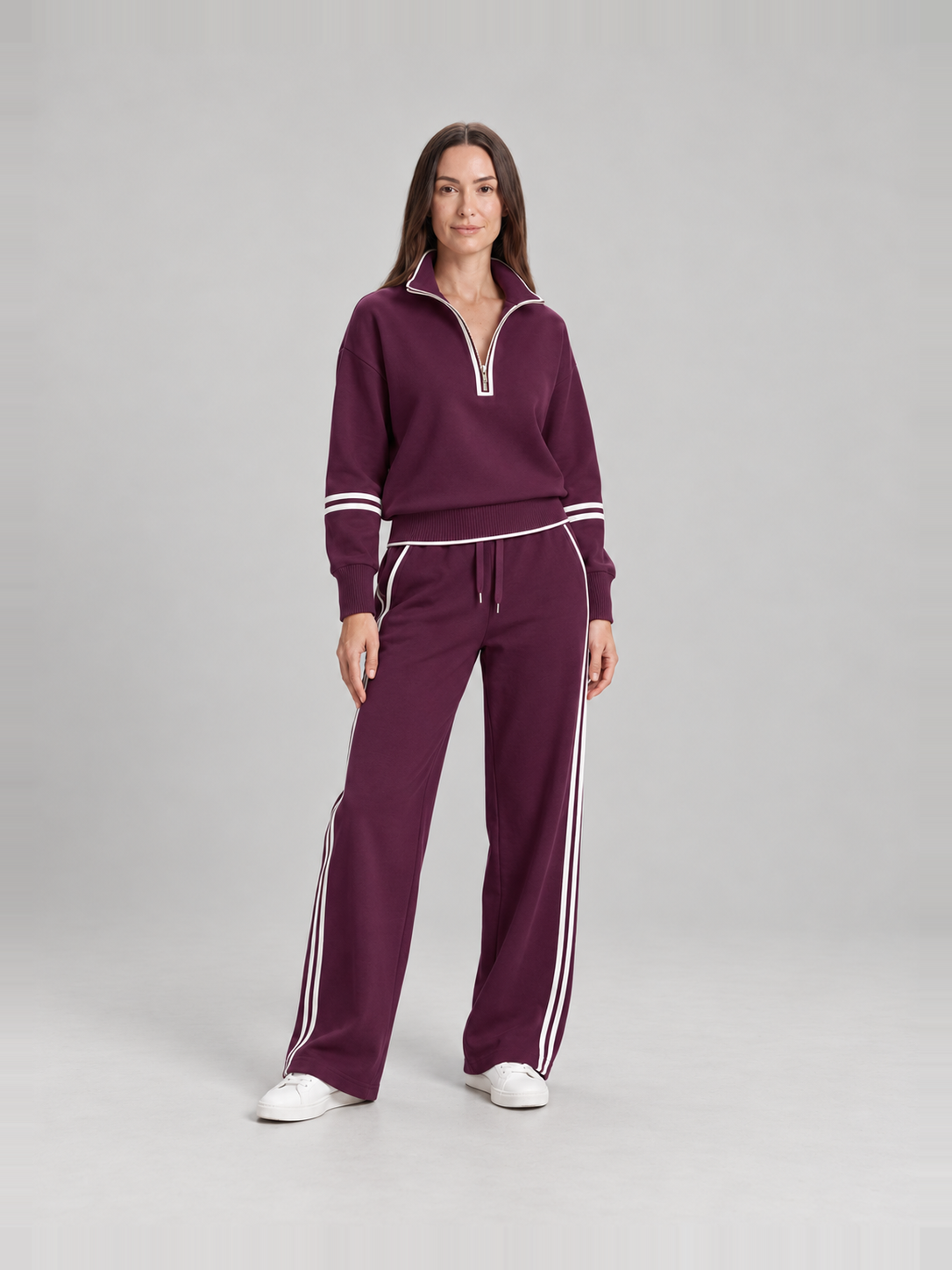 Sweatset met halve rits en wijde broek voor dames – Brenda