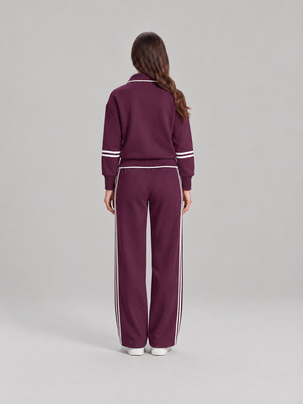 Sweatset met halve rits en wijde broek voor dames – Brenda