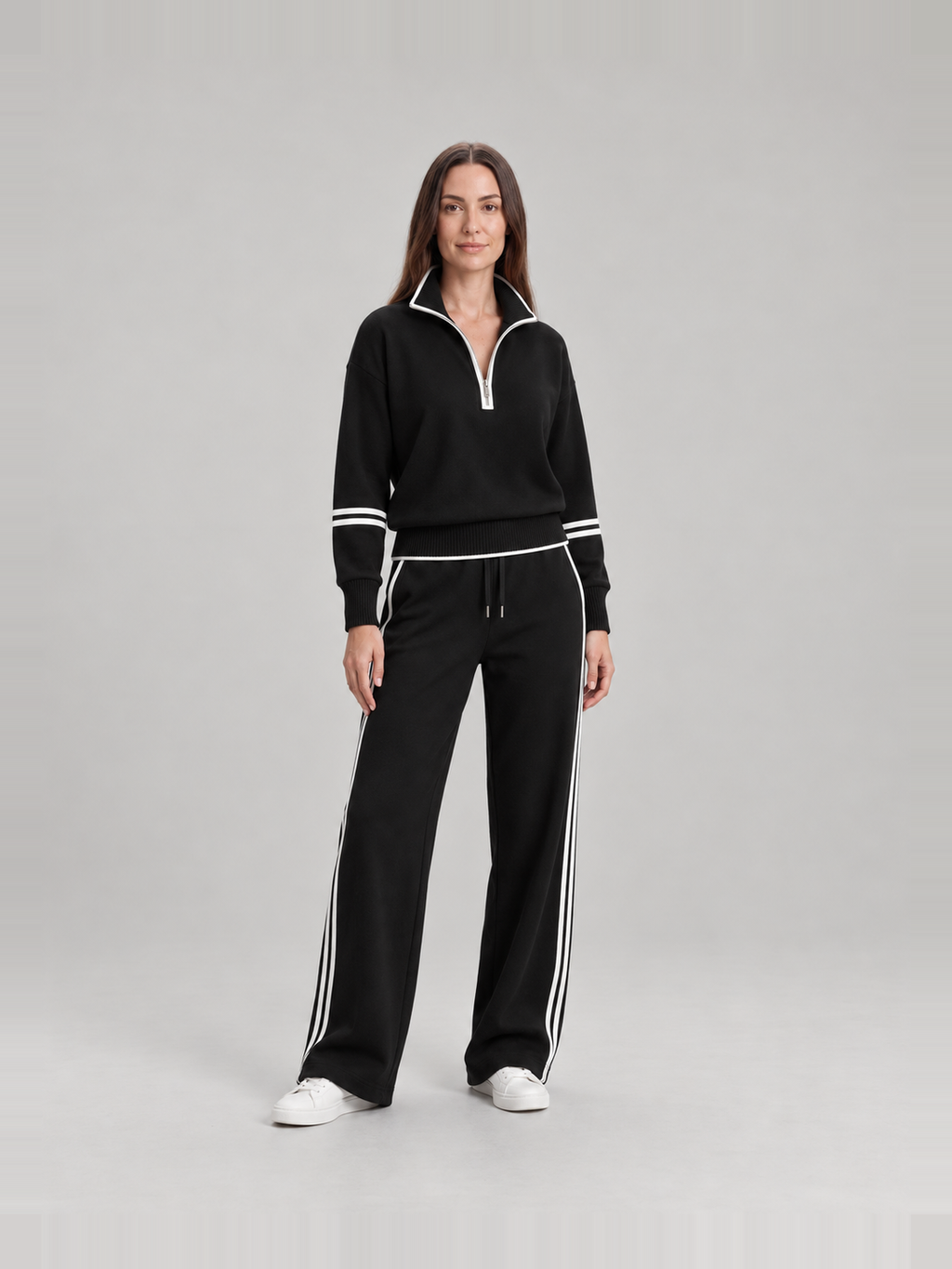 Sweatset met halve rits en wijde broek voor dames – Brenda