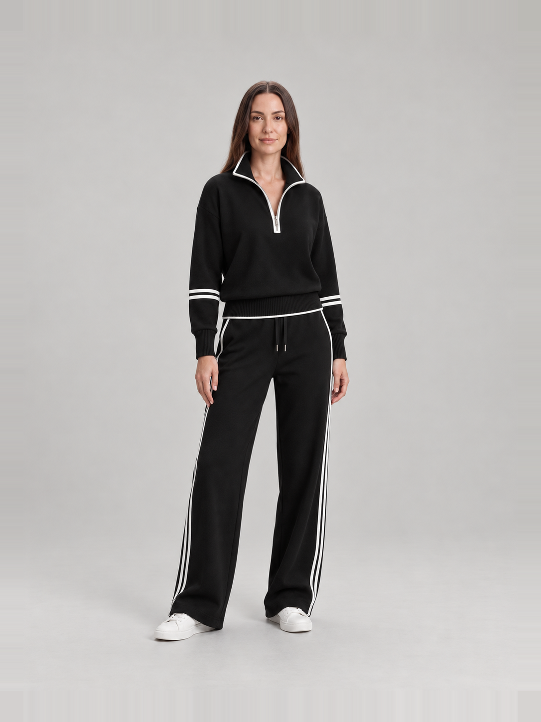 Sweatset met halve rits en wijde broek voor dames – Brenda