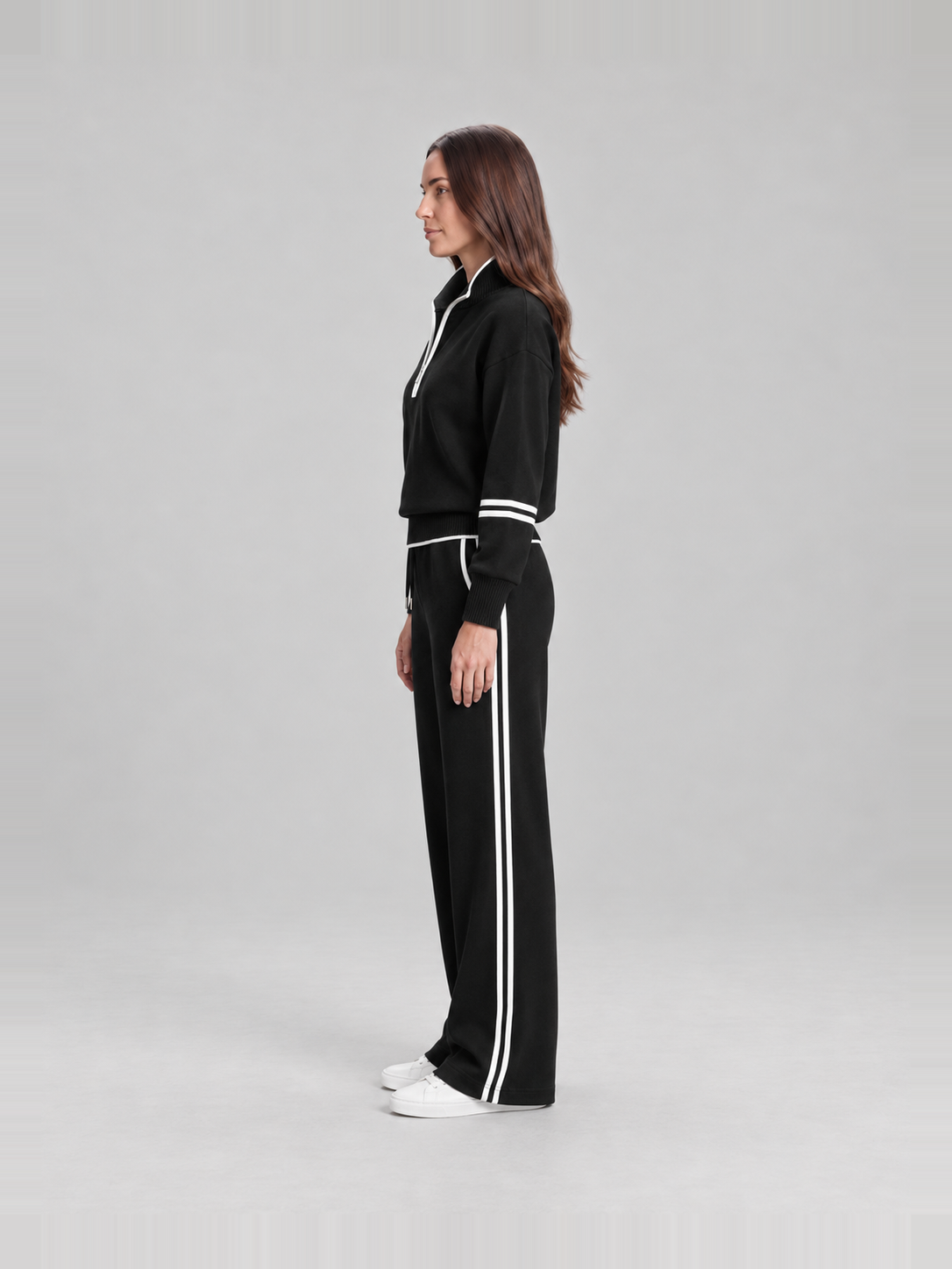 Sweatset met halve rits en wijde broek voor dames – Brenda