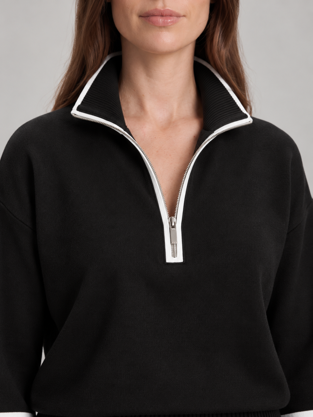 Sweatset met halve rits en wijde broek voor dames – Brenda