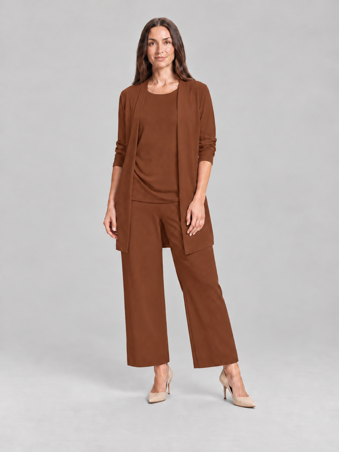 Driedelige set met vest, jasje en wijde broek voor dames – Carolien