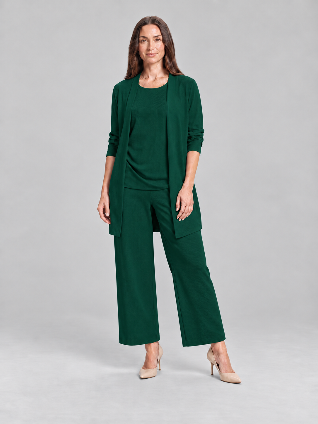 Driedelige set met vest, jasje en wijde broek voor dames – Carolien