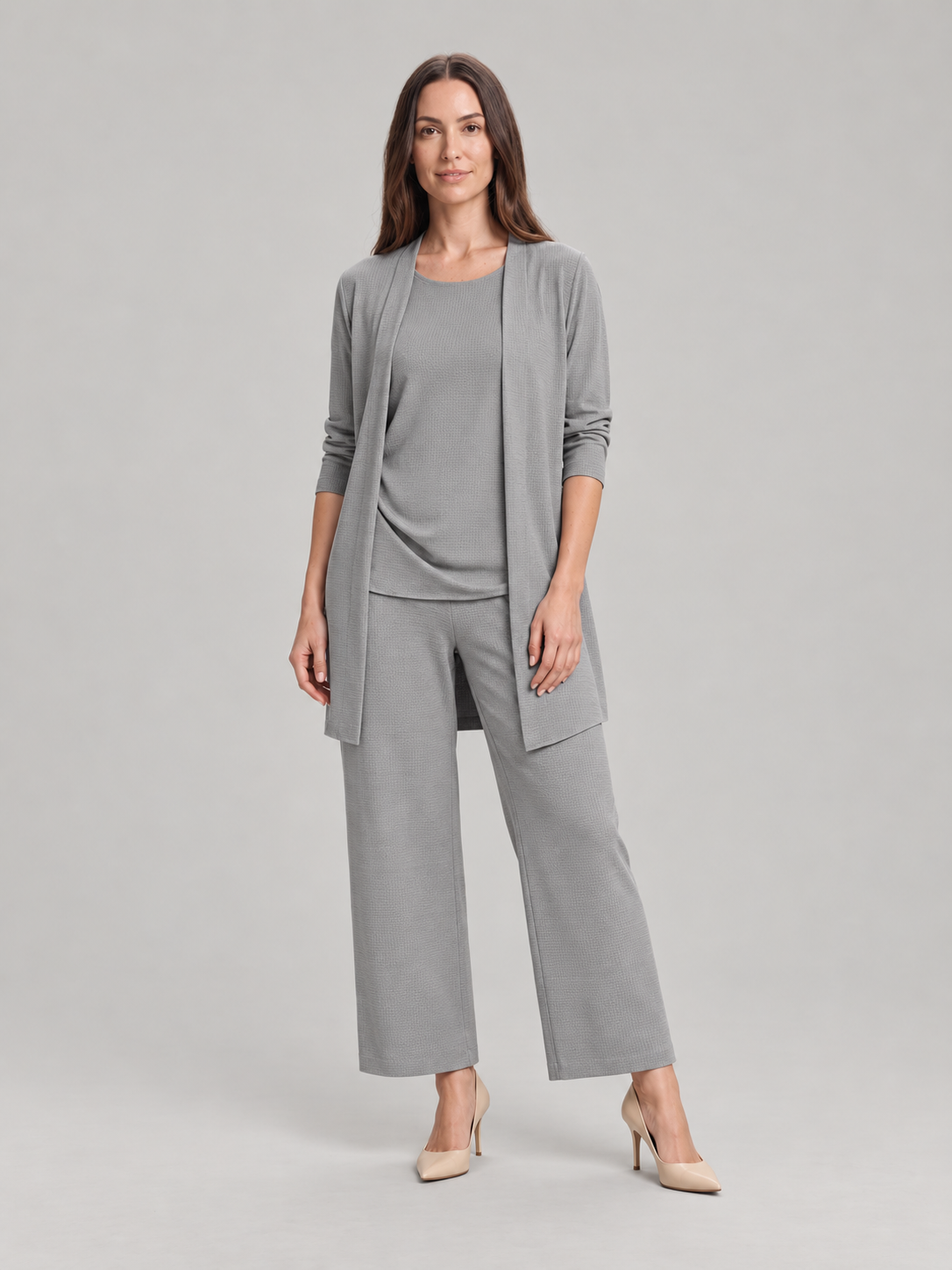 Driedelige set met vest, jasje en wijde broek voor dames – Carolien