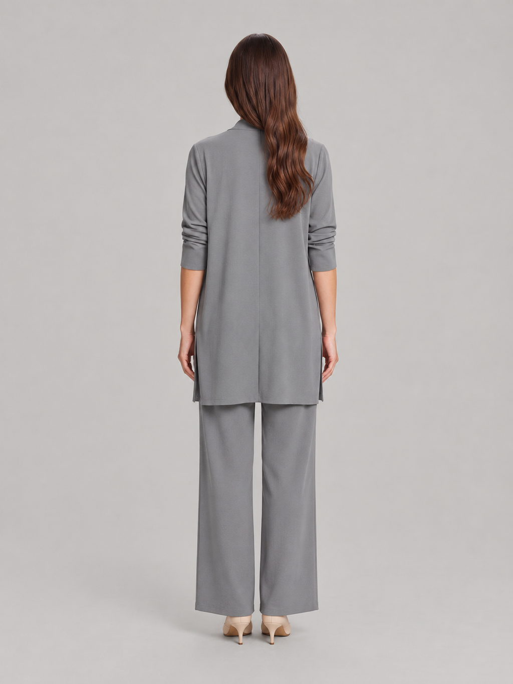 Driedelige set met vest, jasje en wijde broek voor dames – Carolien