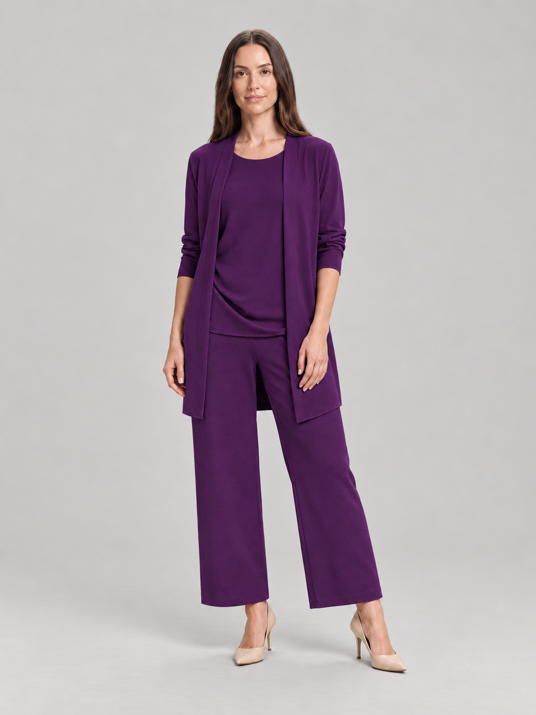 Driedelige set met vest, jasje en wijde broek voor dames – Carolien