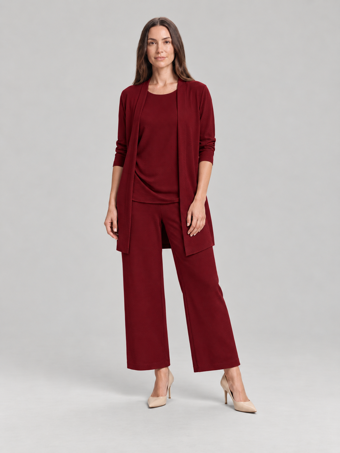 Driedelige set met vest, jasje en wijde broek voor dames – Carolien