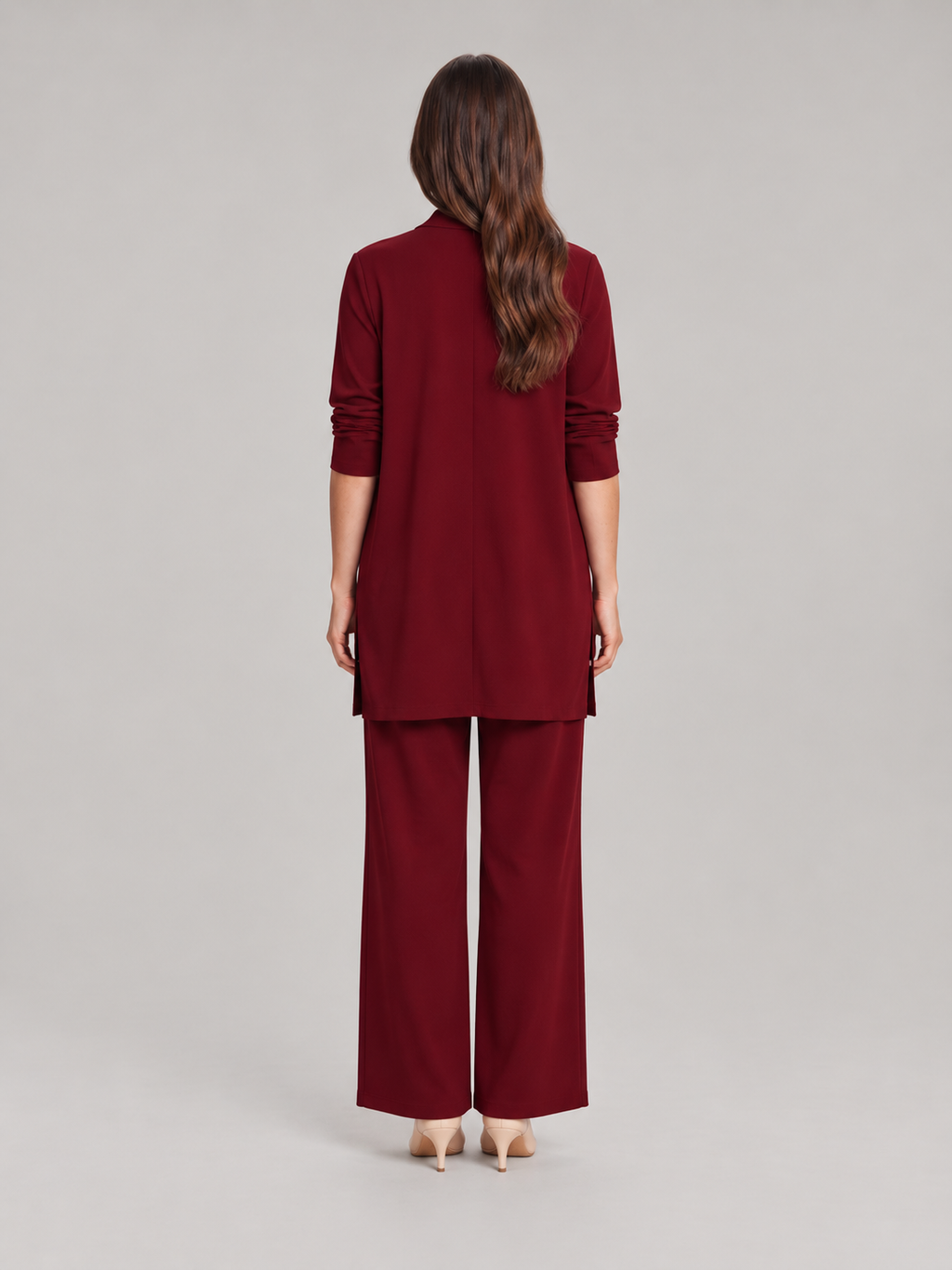 Driedelige set met vest, jasje en wijde broek voor dames – Carolien