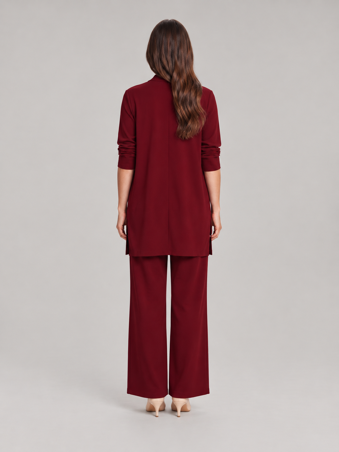 Driedelige set met vest, jasje en wijde broek voor dames – Carolien