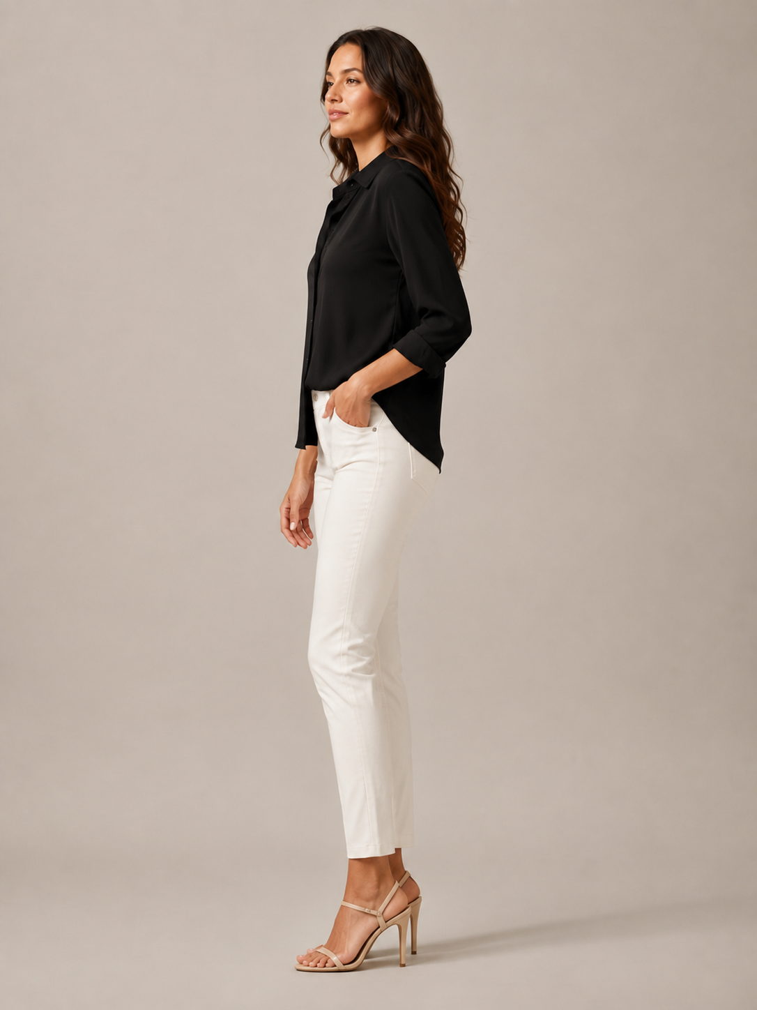 Sylvia Draped Roll-Tab Shirt - Clara & Vivian