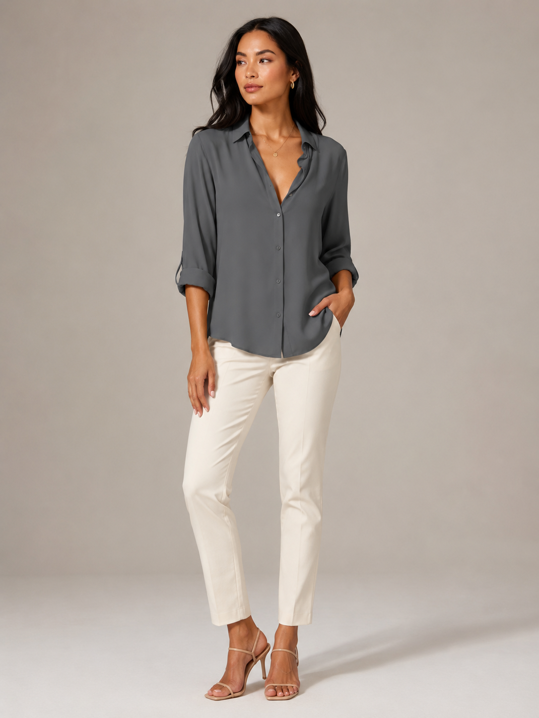 Sylvia Draped Roll-Tab Shirt - Clara & Vivian