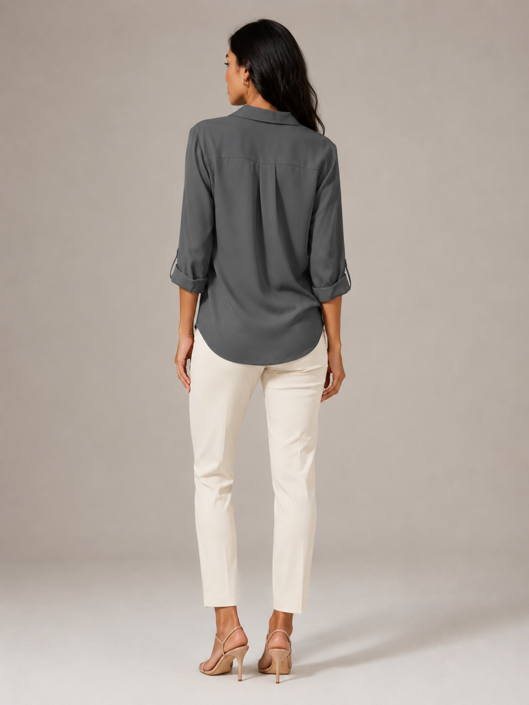 Sylvia Draped Roll-Tab Shirt - Clara & Vivian