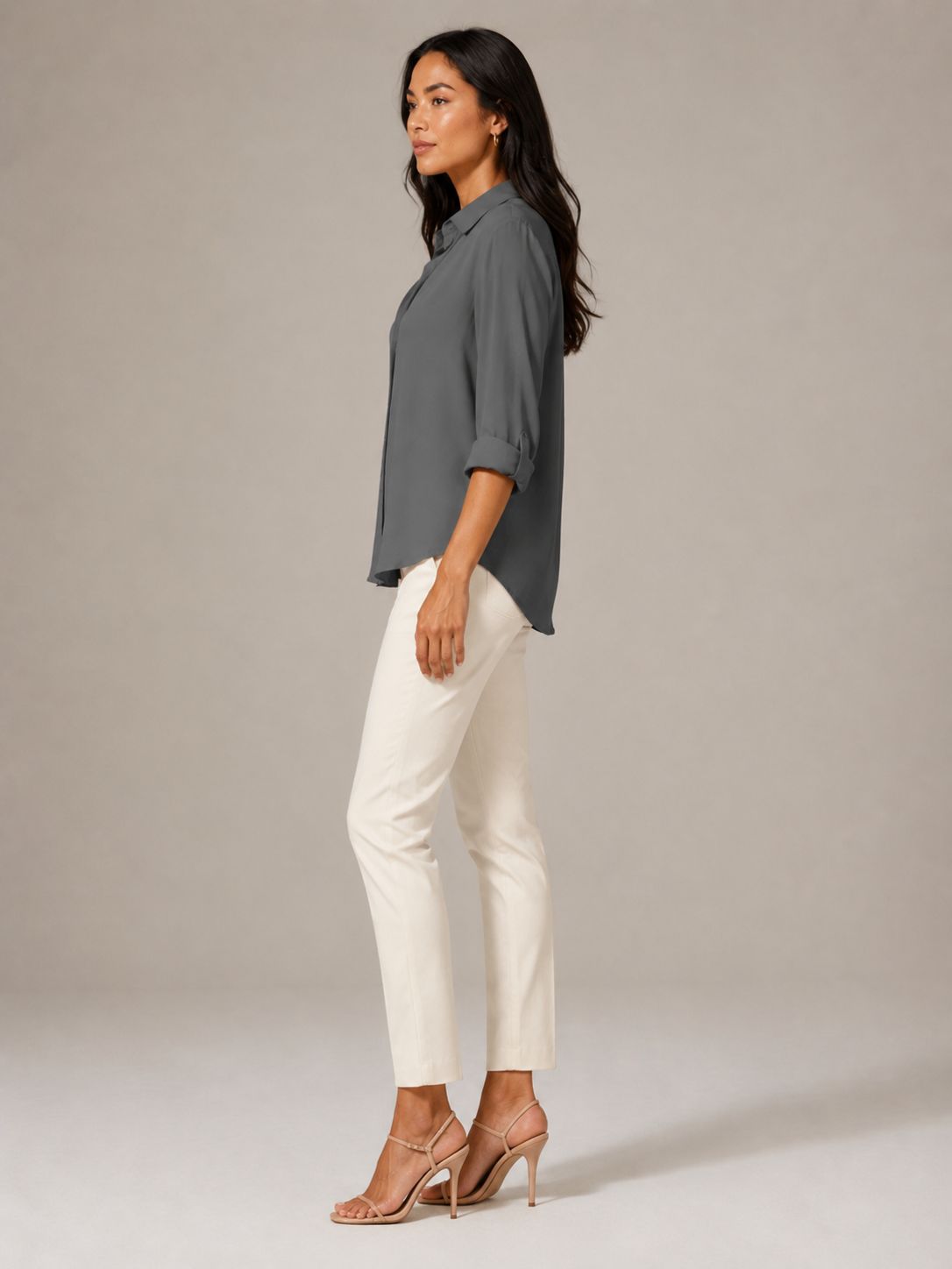 Sylvia Draped Roll-Tab Shirt - Clara & Vivian