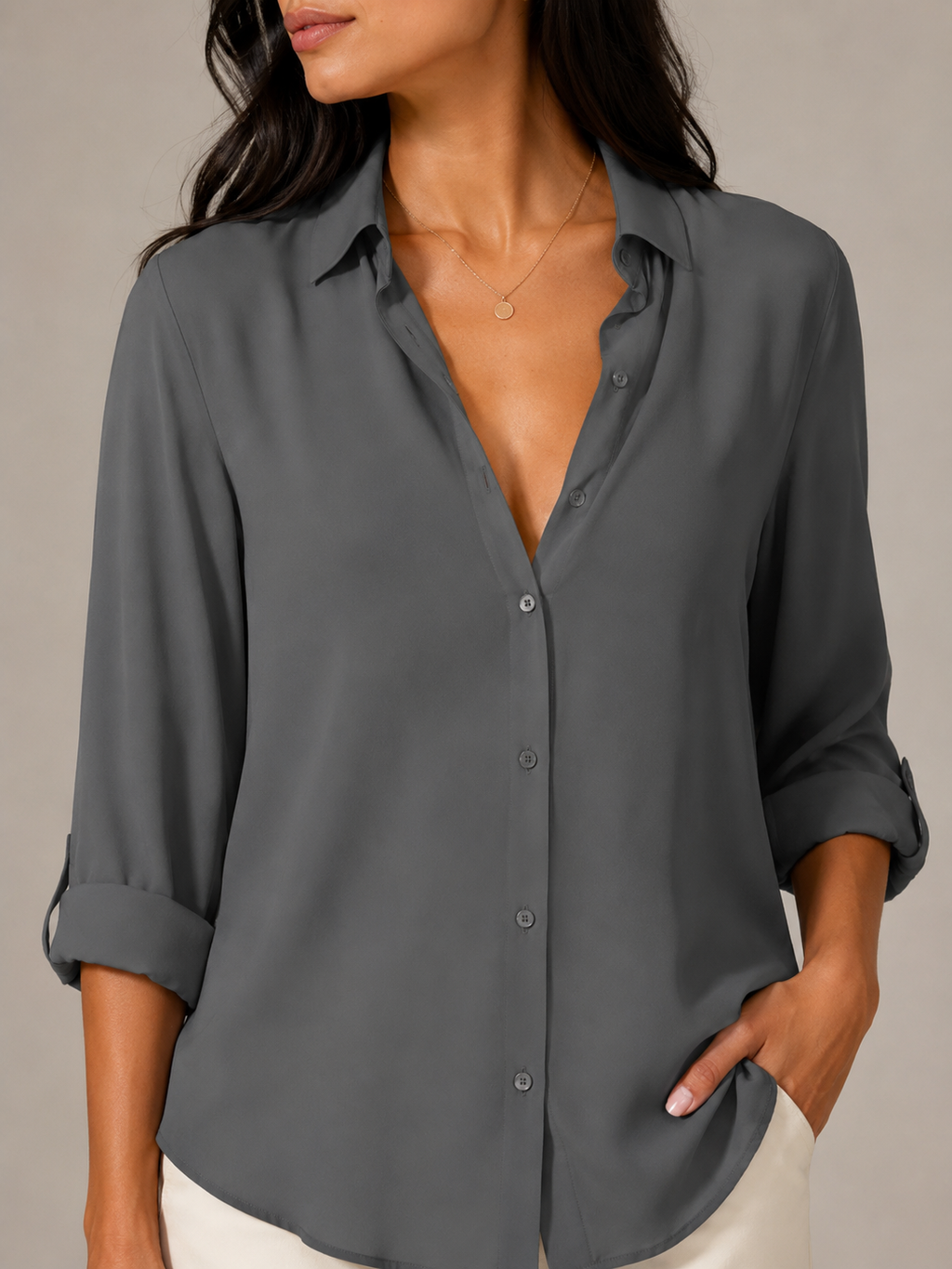 Sylvia Draped Roll-Tab Shirt - Clara & Vivian