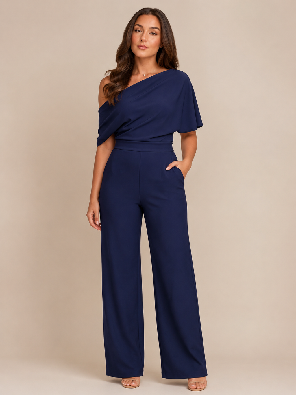 One-shoulder jumpsuit met wijde pijpen voor dames – Giorenna