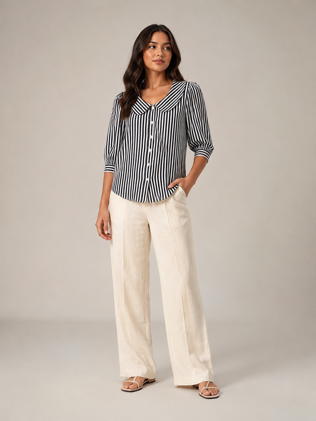 Florence Rounded-Collar Stripe Blouse - Clara & Vivian