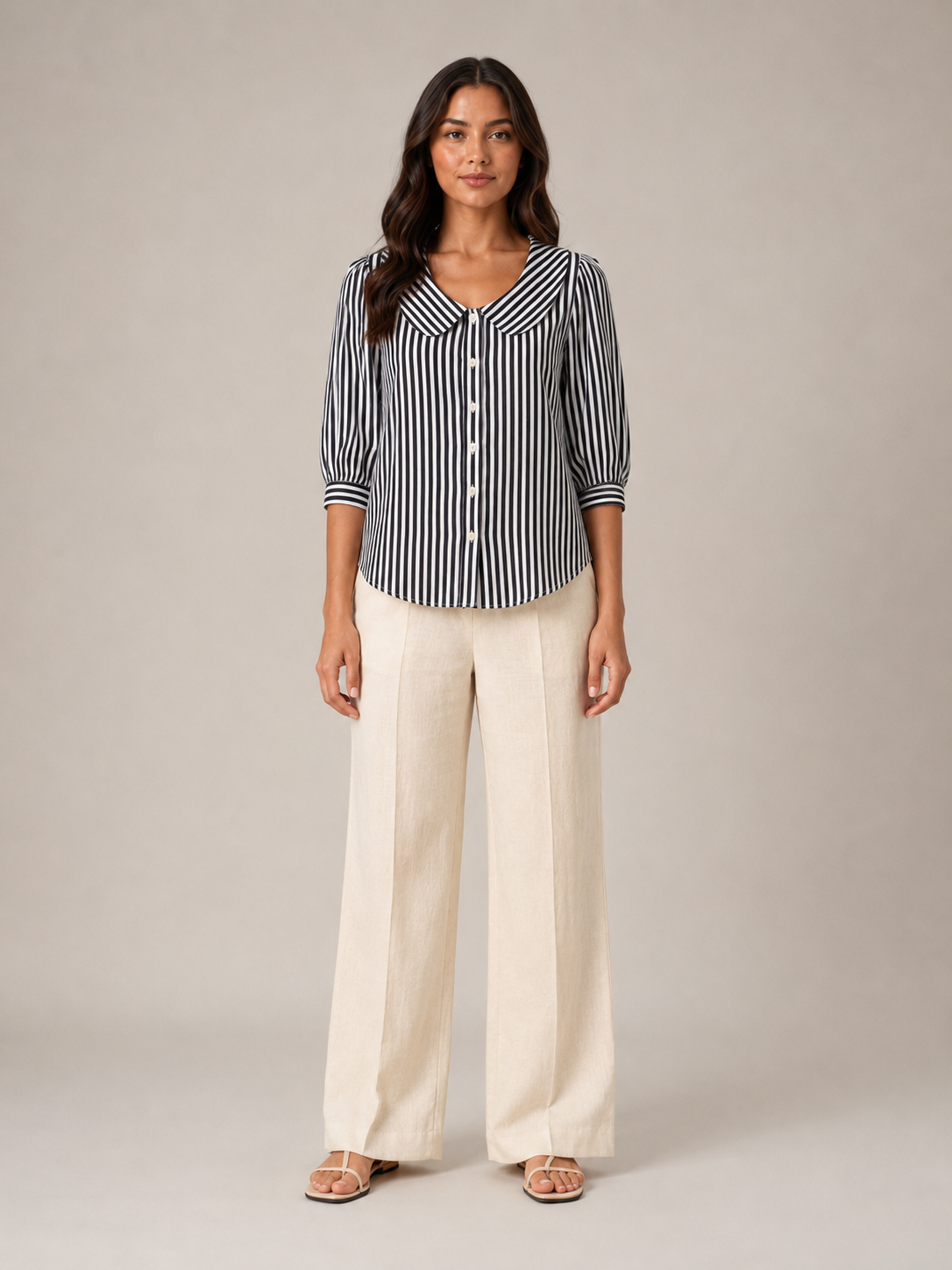 Florence Rounded-Collar Stripe Blouse - Clara & Vivian