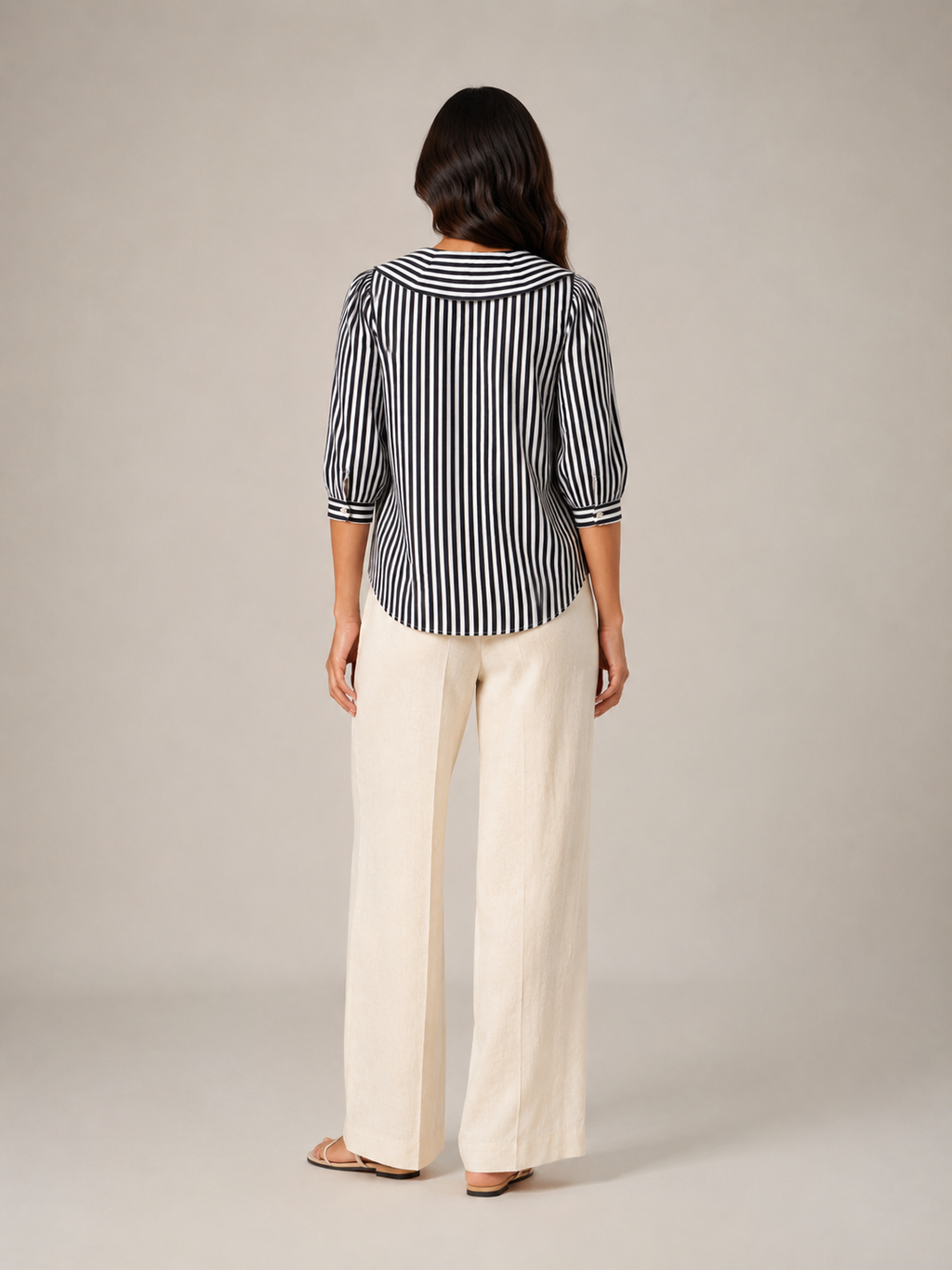 Florence Rounded-Collar Stripe Blouse - Clara & Vivian