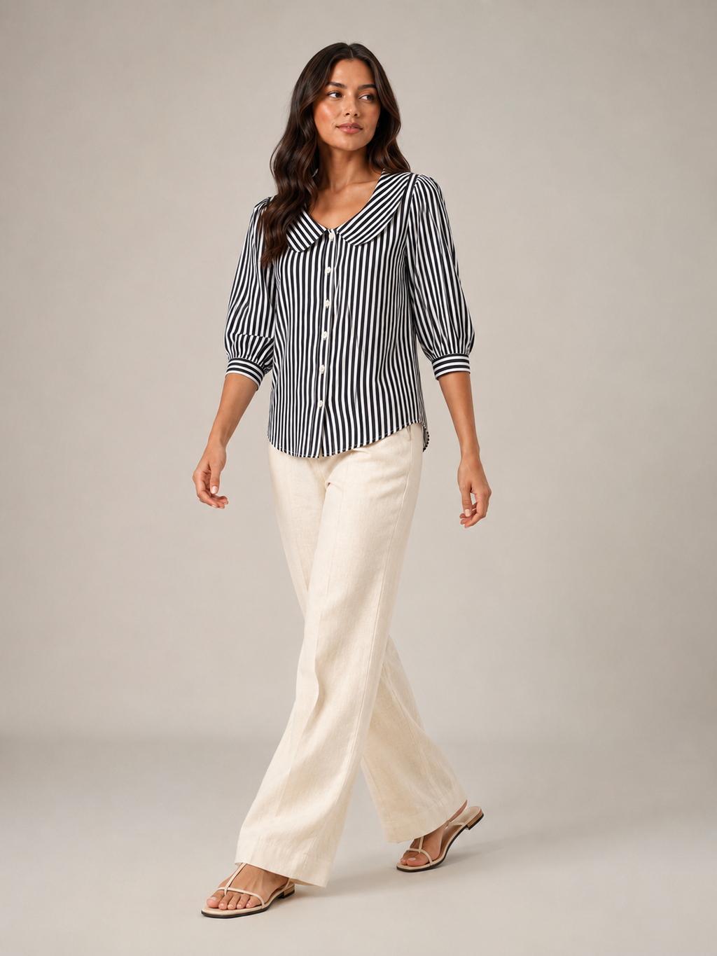 Florence Rounded-Collar Stripe Blouse - Clara & Vivian