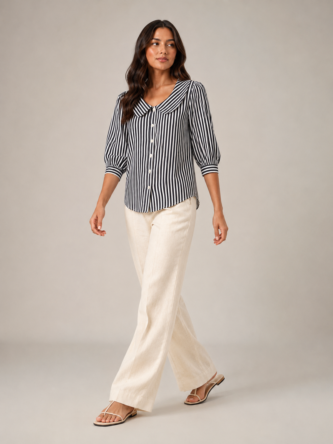 Florence Rounded-Collar Stripe Blouse - Clara & Vivian