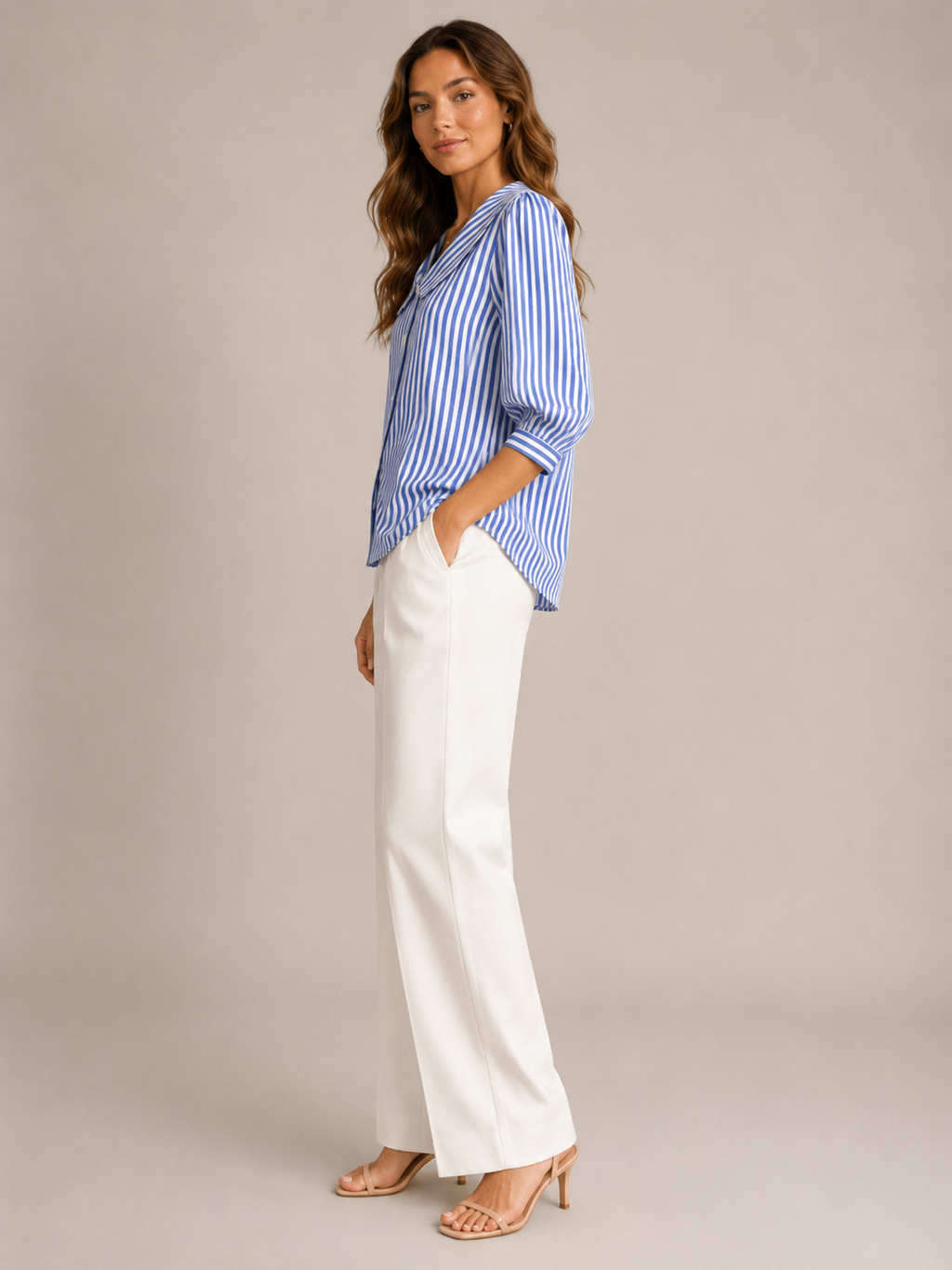 Florence Rounded-Collar Stripe Blouse - Clara & Vivian