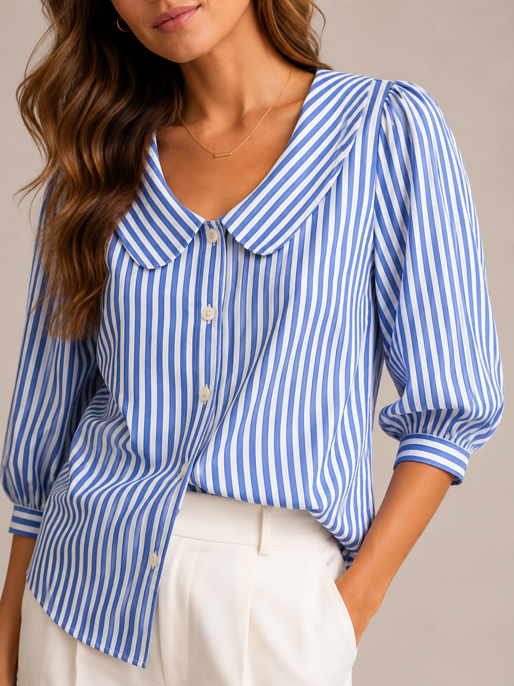Florence Rounded-Collar Stripe Blouse - Clara & Vivian