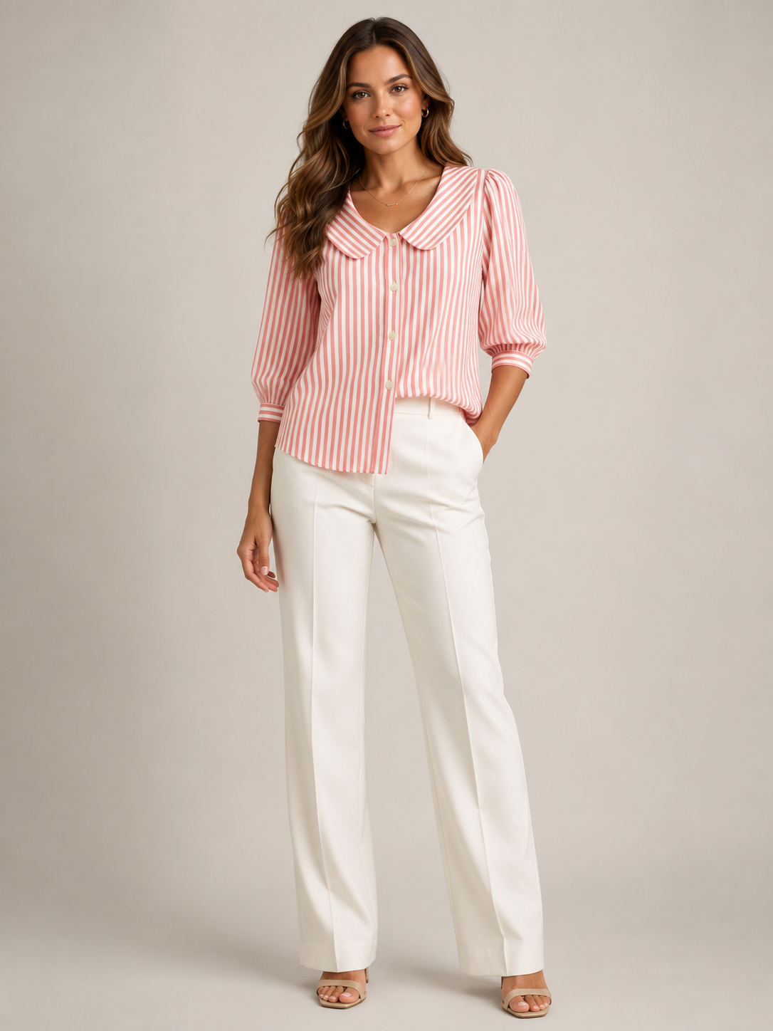 Florence Rounded-Collar Stripe Blouse - Clara & Vivian