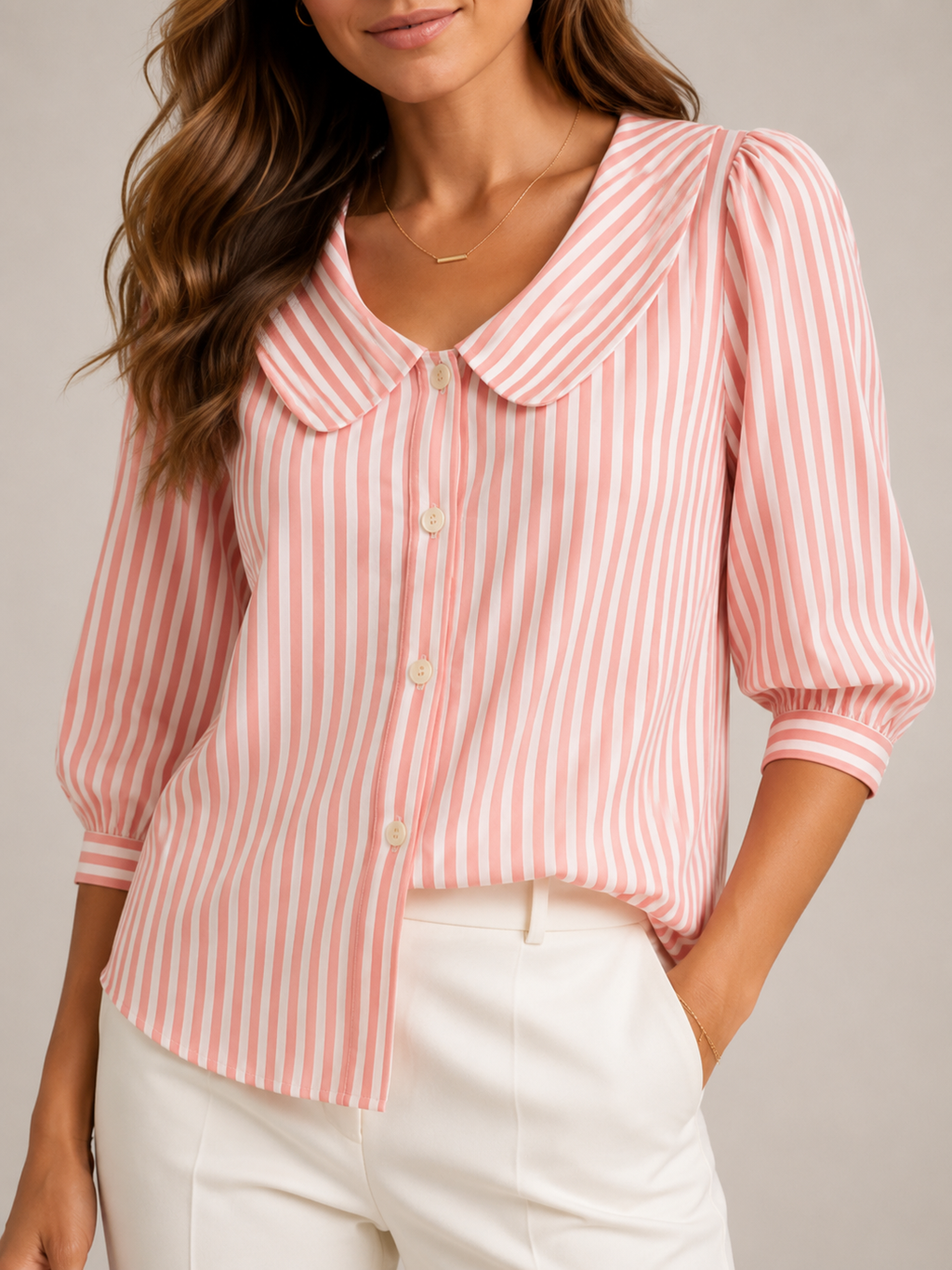 Florence Rounded-Collar Stripe Blouse - Clara & Vivian