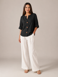 Meredith Linen Button-Front Top - Clara & Vivian