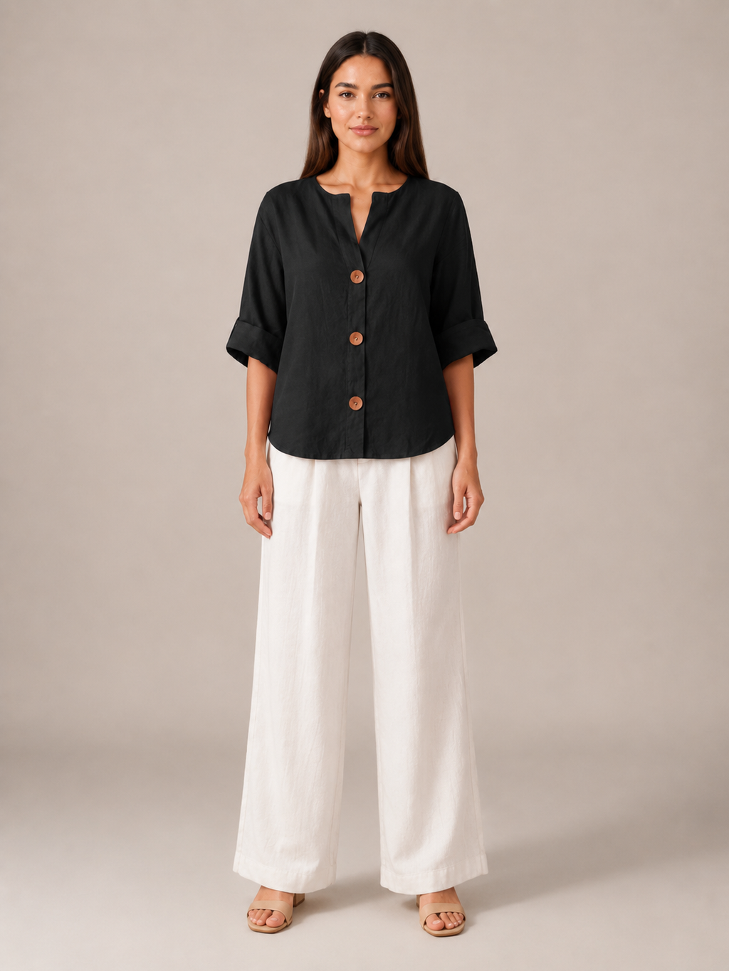 Meredith Linen Button-Front Top - Clara & Vivian