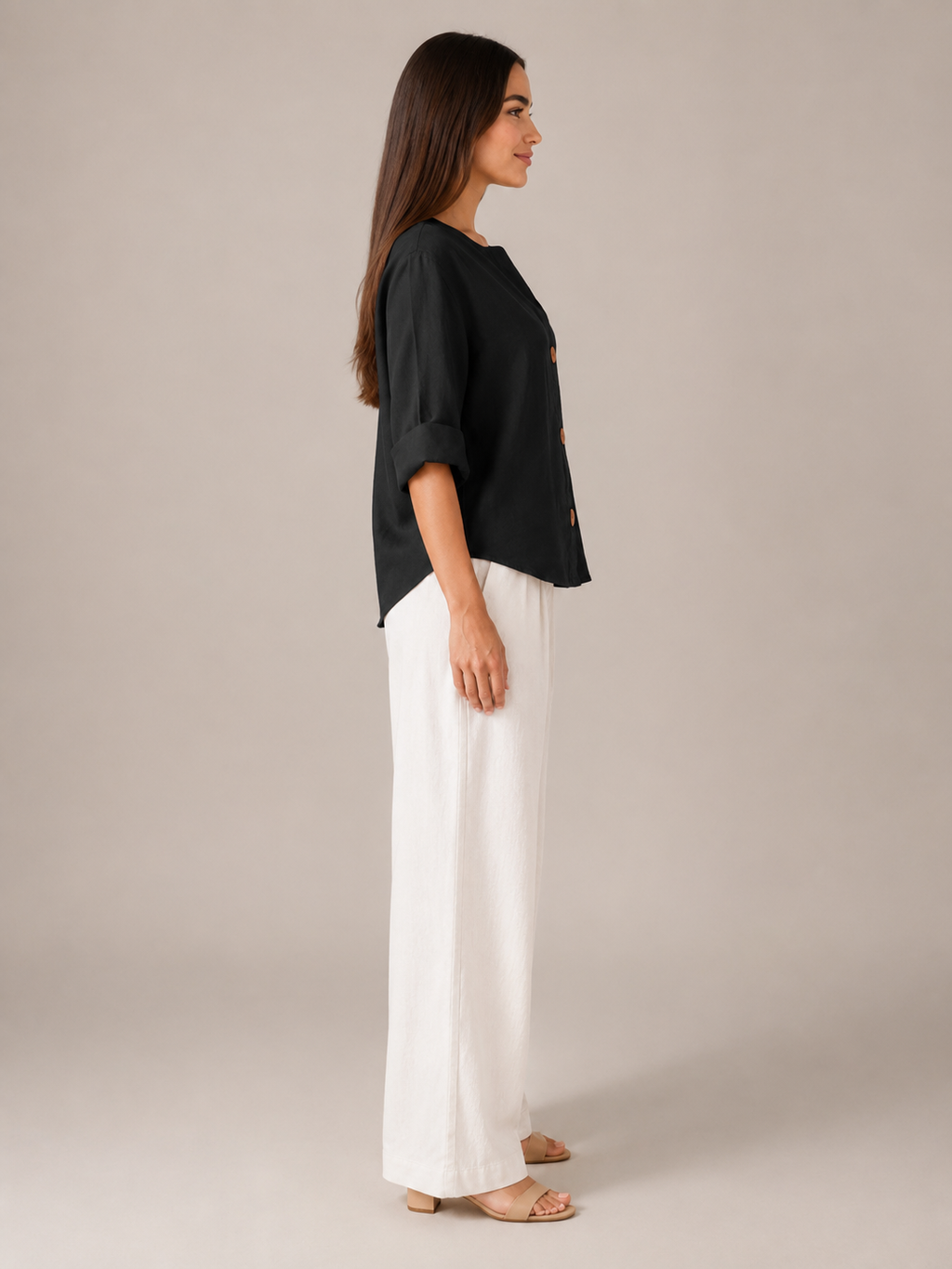Meredith Linen Button-Front Top - Clara & Vivian