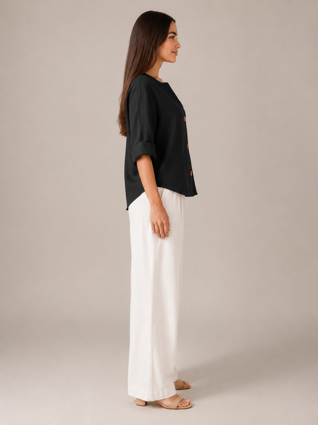 Meredith Linen Button-Front Top - Clara & Vivian