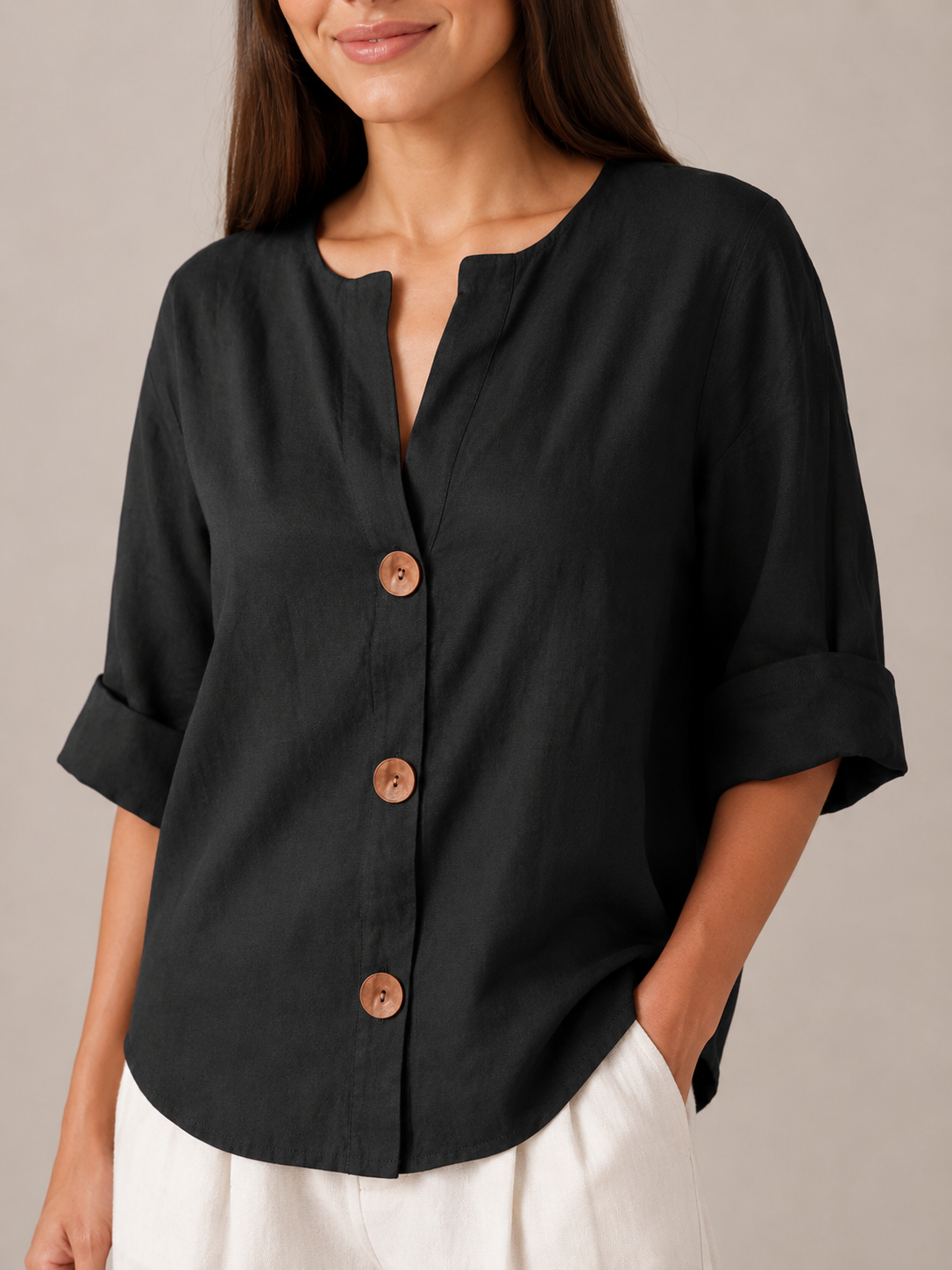 Meredith Linen Button-Front Top - Clara & Vivian