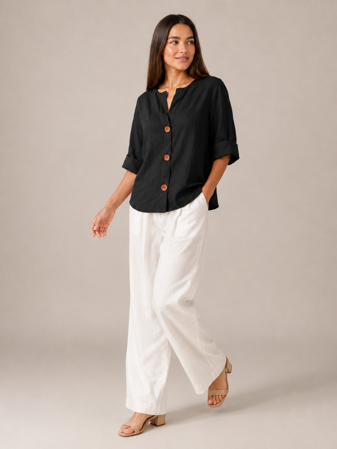 Meredith Linen Button-Front Top - Clara & Vivian