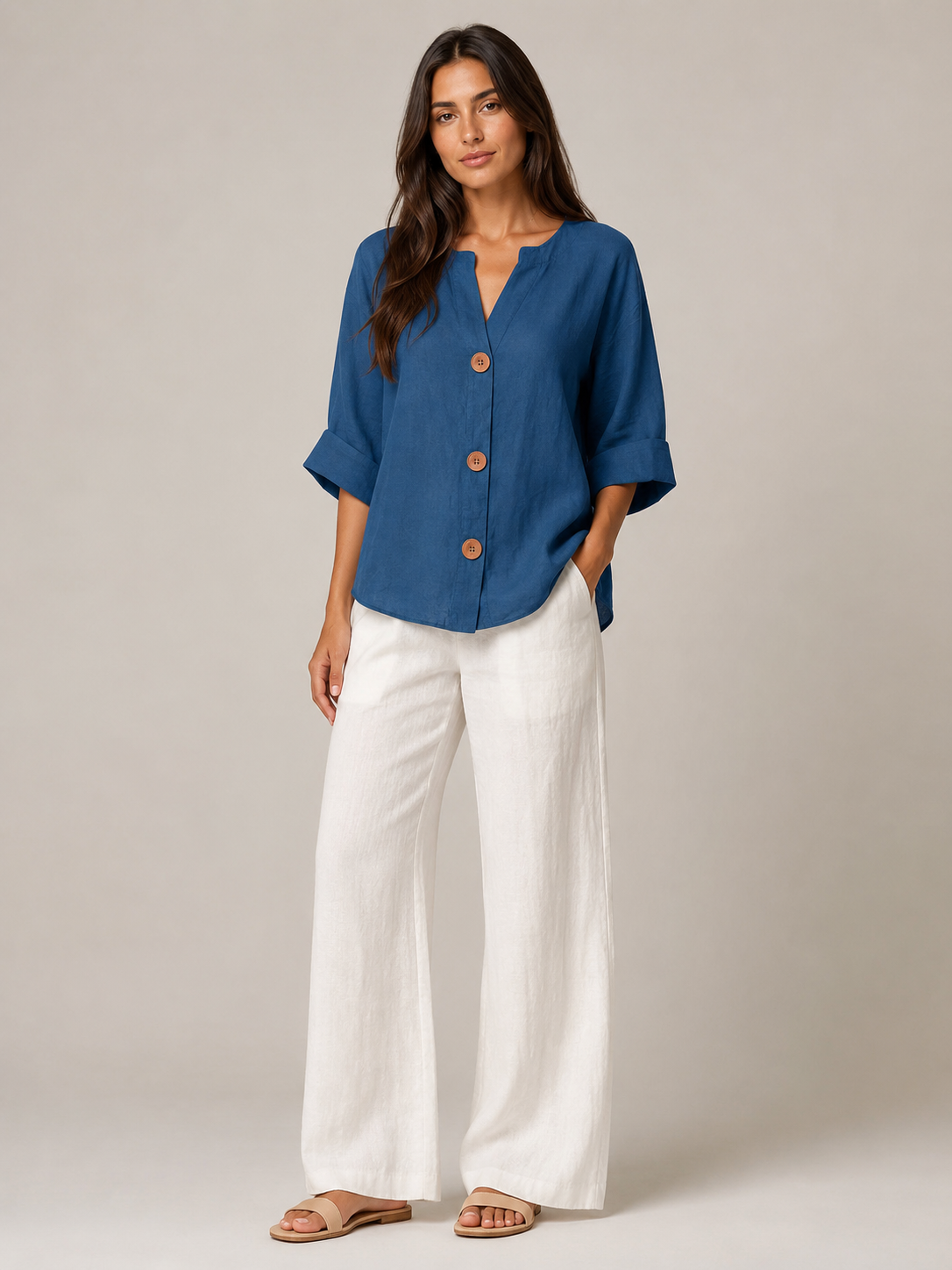 Meredith Linen Button-Front Top - Clara & Vivian
