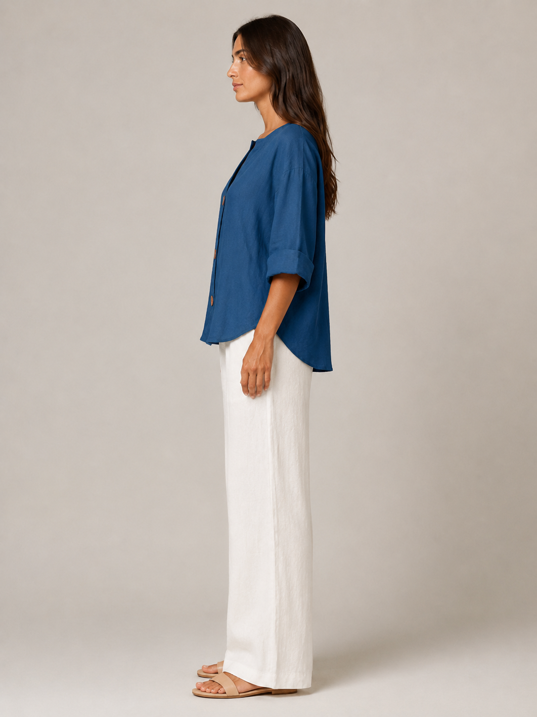 Meredith Linen Button-Front Top - Clara & Vivian