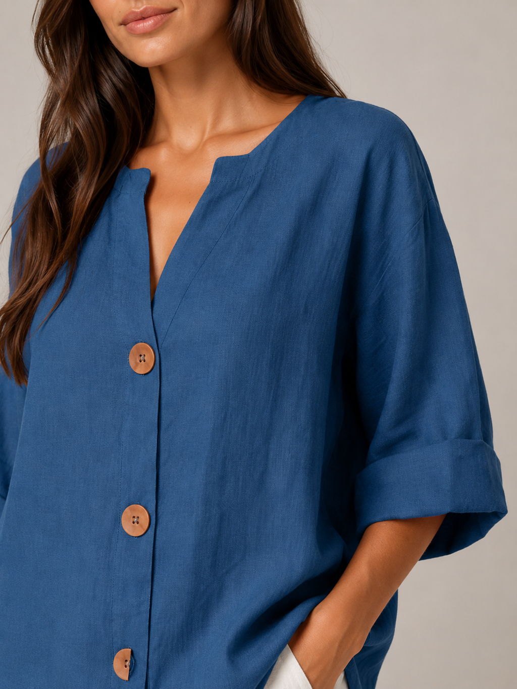 Meredith Linen Button-Front Top - Clara & Vivian