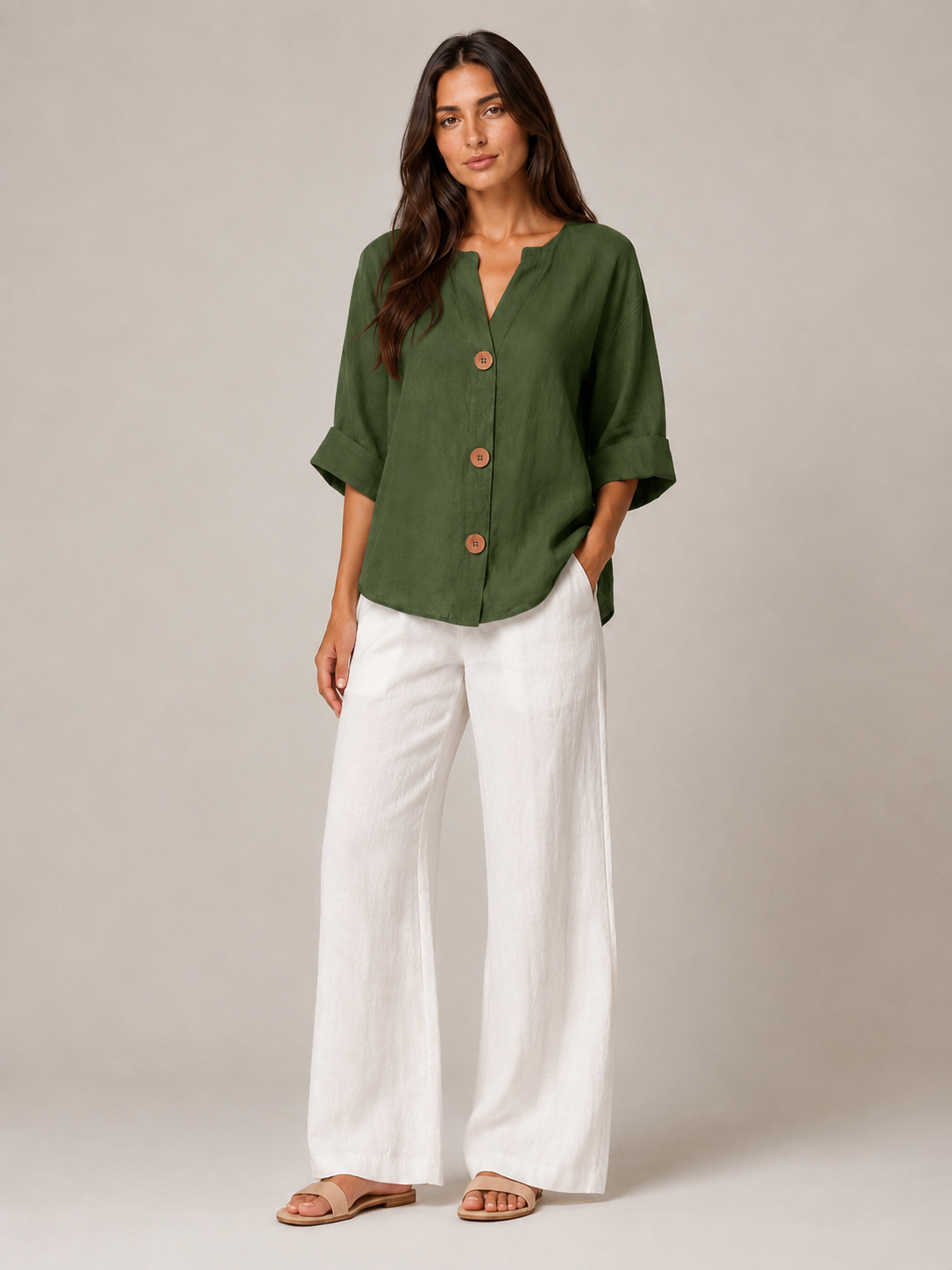 Meredith Linen Button-Front Top - Clara & Vivian