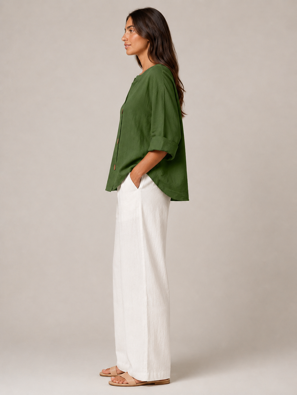 Meredith Linen Button-Front Top - Clara & Vivian
