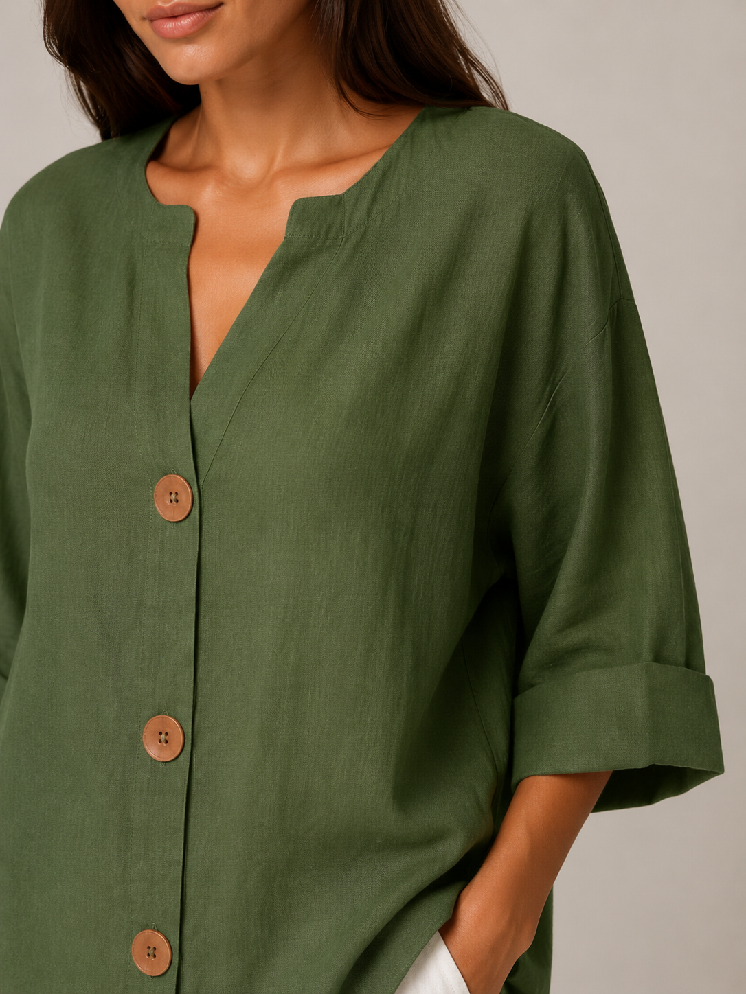 Meredith Linen Button-Front Top - Clara & Vivian