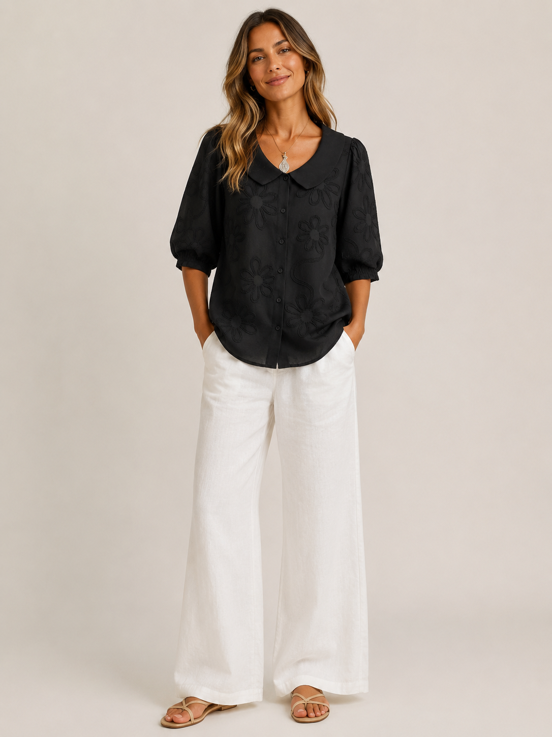 Evelyn Floral Embroidered Blouse - Clara & Vivian