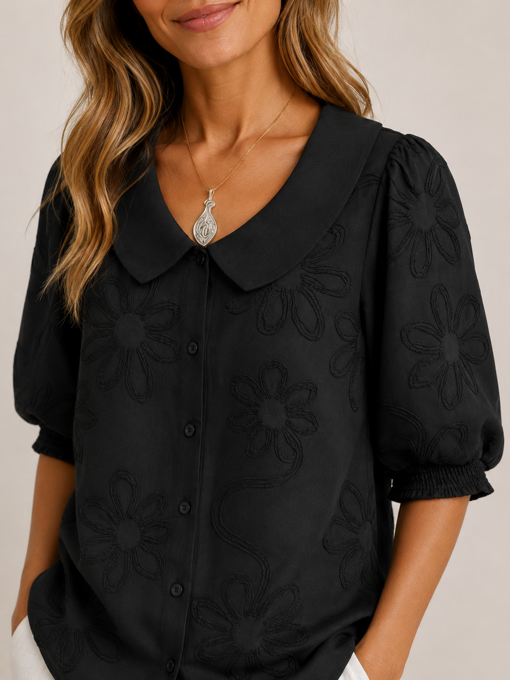 Evelyn Floral Embroidered Blouse - Clara & Vivian