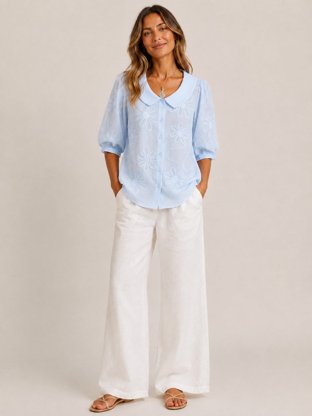 Evelyn Floral Embroidered Blouse - Clara & Vivian