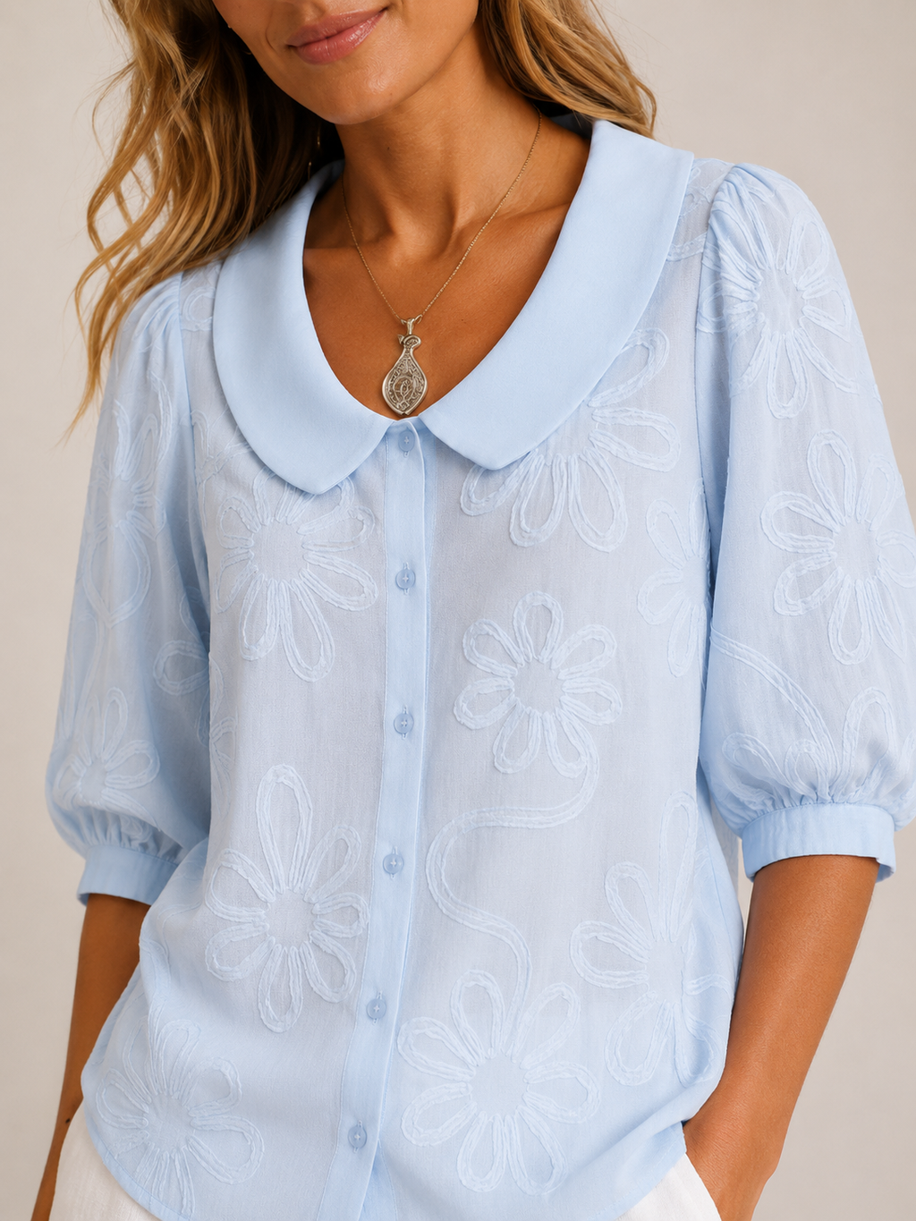 Evelyn Floral Embroidered Blouse - Clara & Vivian